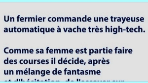 Illustration : "Un fermier commande une trayeuse automatique à vache très high-tech.."