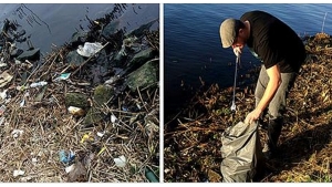 Illustration : "Dégouté par tous les déchets qui se trouvent au bord de cette rivière, il se lance un magnifique défi !"