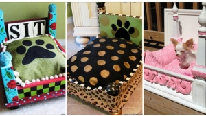 Illustration : "12 lits pour chiens fabriqués à partir de petites tables ! Ca peut vous donner des idées..."