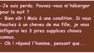 Illustration : "Perdu en forêt, ce pauvre homme qui cherche un hébergement est accueilli par un vieux Chinois..."