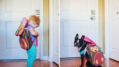 Illustration : Elle photographie sa fille et son chien avec les mêmes poses, décors et vêtements