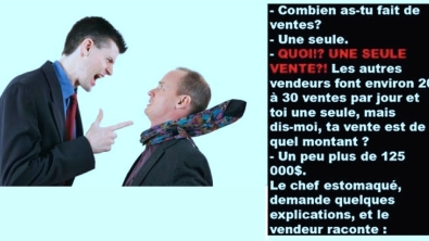 Illustration : Un gérant de magasin furieux écoute les explications de son employé en pensant halluciner... Il ne s'attendait certainement pas à cela !