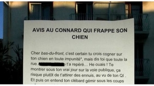 Illustration : "Son voisin bat son chien et il décide de lui envoyer cette petite note..."