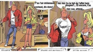 Illustration : "Un gros balaise ramène une petite blonde à la maison et lui raconte..."