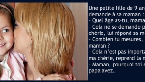 Illustration : "Une petite fille de 9 ans demande à sa maman : - Quel âge as-tu, maman ? - Cela ne se demande pas ma chérie, lui répond..."