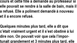 Illustration : "Un prof refuse que son étudiante puisse aller changer de tampon aux toilettes mais un étudiant se lève et laisse tout le monde bouche bée !"