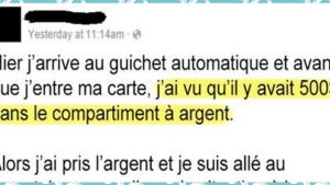 Illustration : "Il trouve 500$ au guichet d'une banque mais vous ne croirez pas ce qu'il en a fait !"