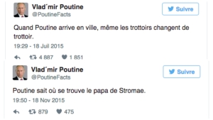 Illustration : "Après Chuck Norris et ses phrases cultes, c’est au tour de Poutine de montrer qu’il est un surhomme… La 5 est juste énorme !"