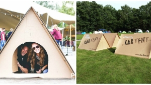 Illustration : "Voici un nouveau concept de tente en carton de festival totalement recyclable…de quoi réjouir les festivaliers !"