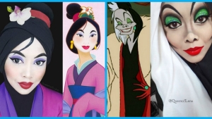 Illustration : "Elle se transforme en personnages Disney à l’aide de son Hijab… En Jasmine c’est vraiment épatant !"