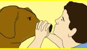 Illustration : "Il tient la bouche de son chien et souffle dedans. On devrait montrer ça à tous ceux qui en possèdent un !"