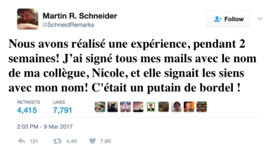 Illustration : Quand Un Homme Signe Ses Mails Avec Le Nom D'une Femme Pendant 2 Semaines, Voilà Le Résultat !